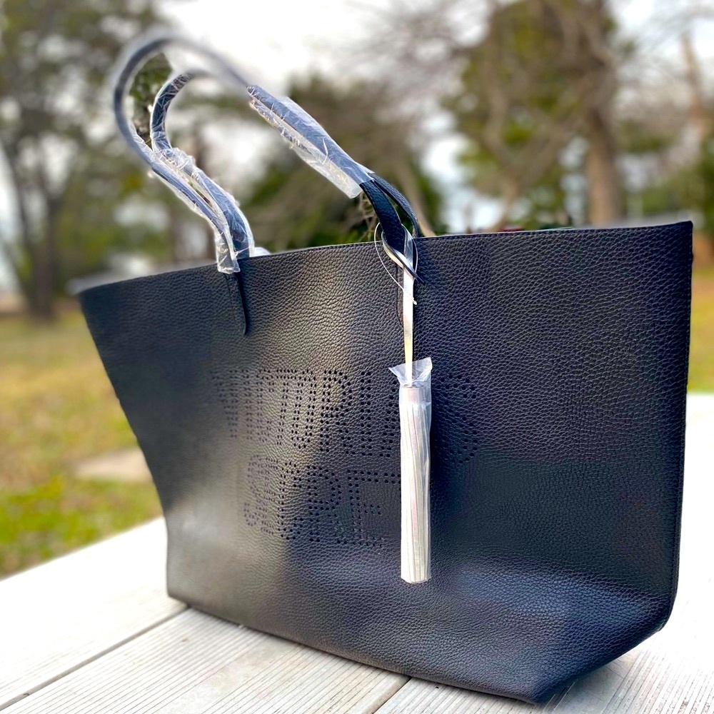 Victoria Secret Black Tote Bag with Silver Tassel